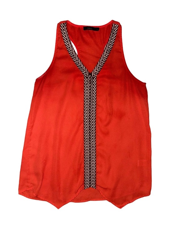THML Tops - THML Orange Sleeveless Blouse with Chevron V-Neck Trim